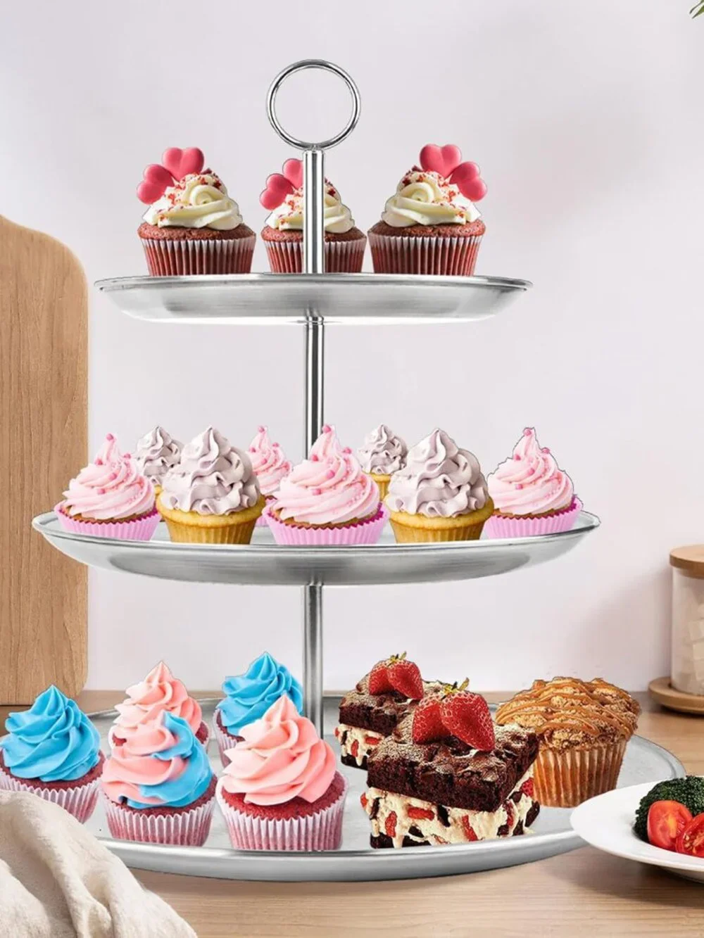 Cupcake Stand 3 Tier – Stainless Steel Cake & Dessert Display Tower for Wedding